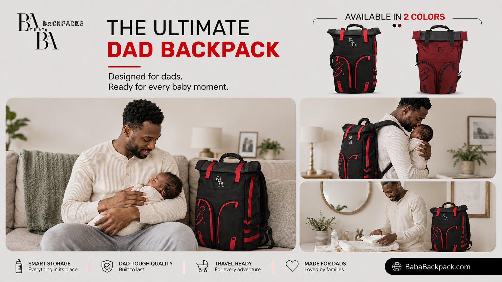 Baba Burgundy 37L Dad Backpack - BABA Backpacks